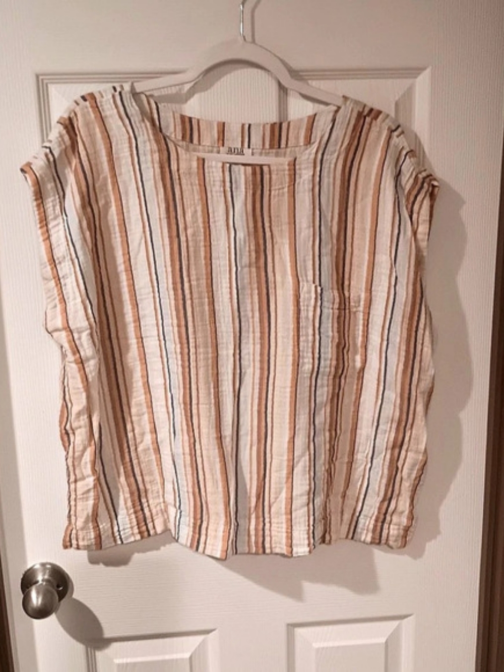 a.n.a Striped Cotton Blouse in White & Orange Size XXL